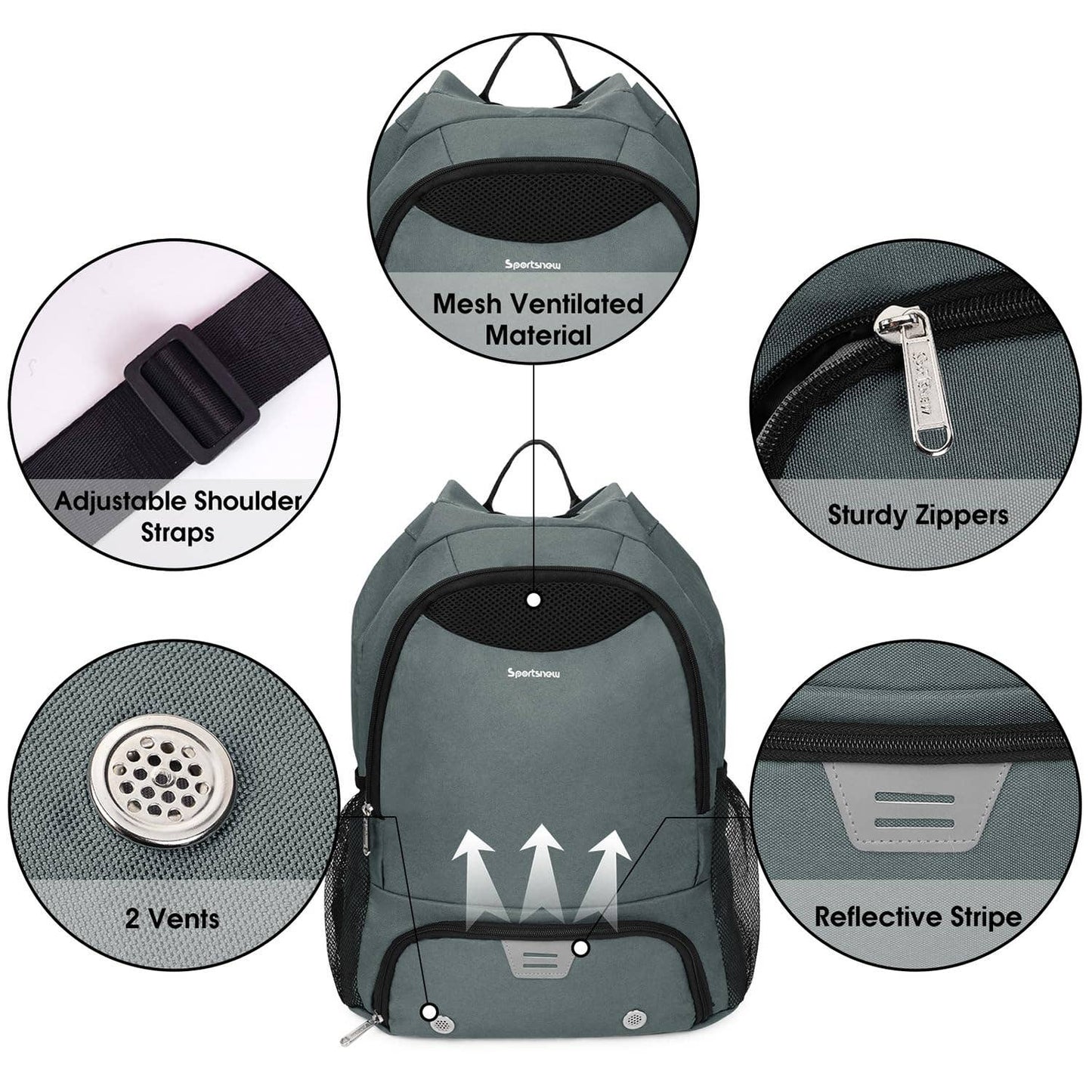 SN6050 Drawstring Backpack with Shoe & Ball Compartments: Black