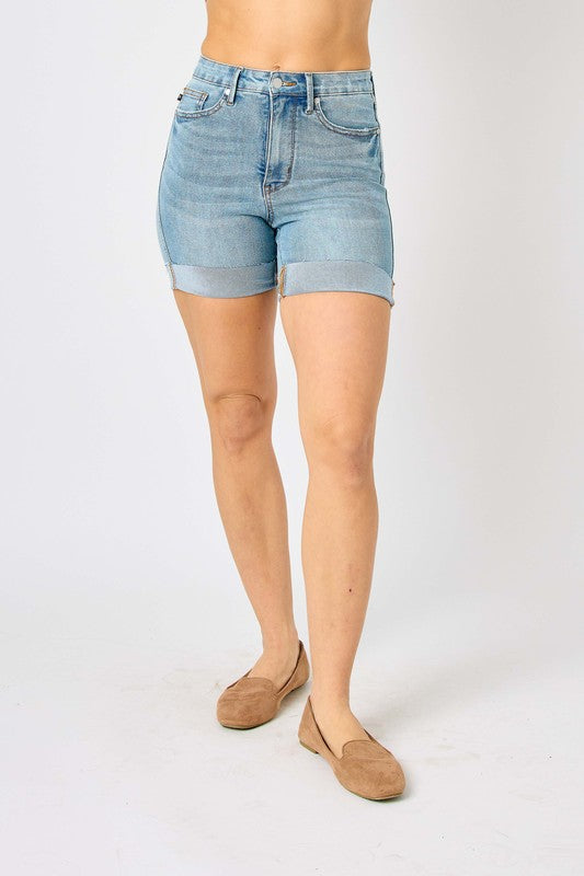 High Waisted Tummy Control Cool Denim Shorts