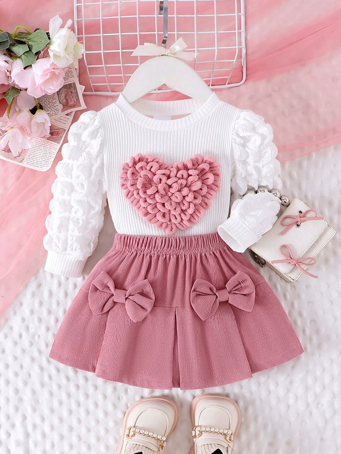 Toddler Girls’ Heart Top & Pink Skirt Set