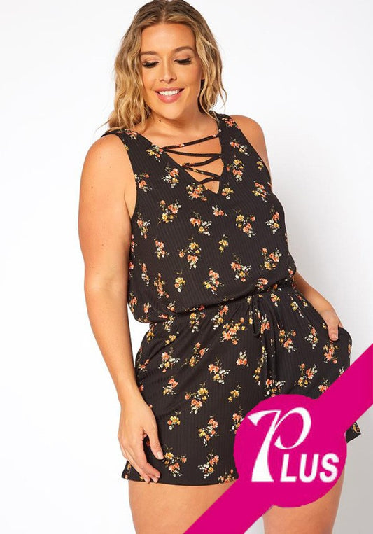 Floral Criss Cross Tank Top Romper