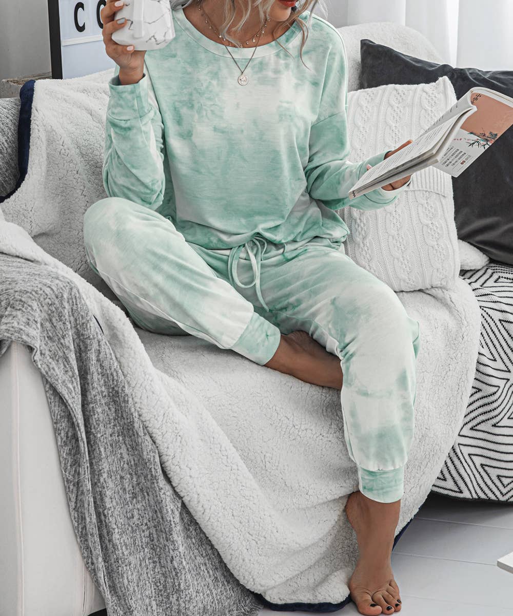 Green Tie Dye Long Sleeves T shirt and Joggers Sets