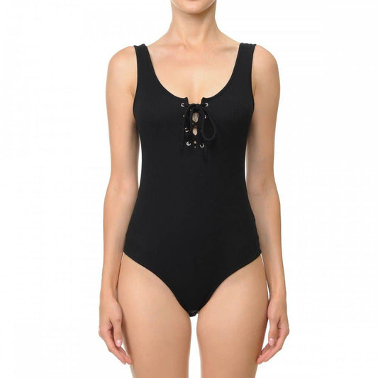 Black Lace-Up Scoop Neck Sleeveless Bodysuit