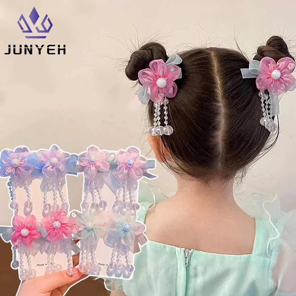 Children's Hanfu Headdress Flower Tassel Ancient Style Clip Hair Accessories Chinese Style Little Girl Tassel Girl Hairpin