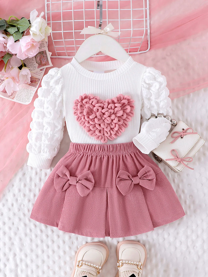 Toddler Girls’ Heart Top & Pink Skirt Set