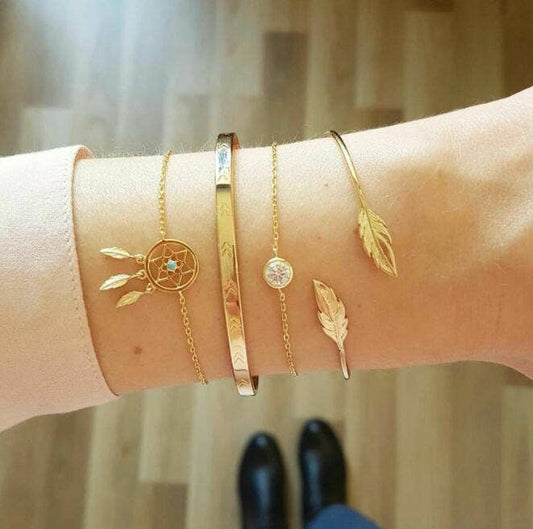 4 Pcs/Set Arrow Crystal Chain Gold Beach Bangle Bracelets