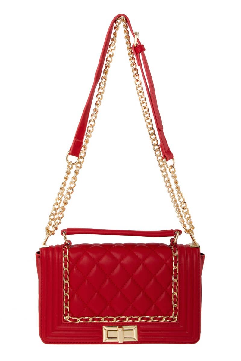 Chain Accent Rectangular Shoulder Bag