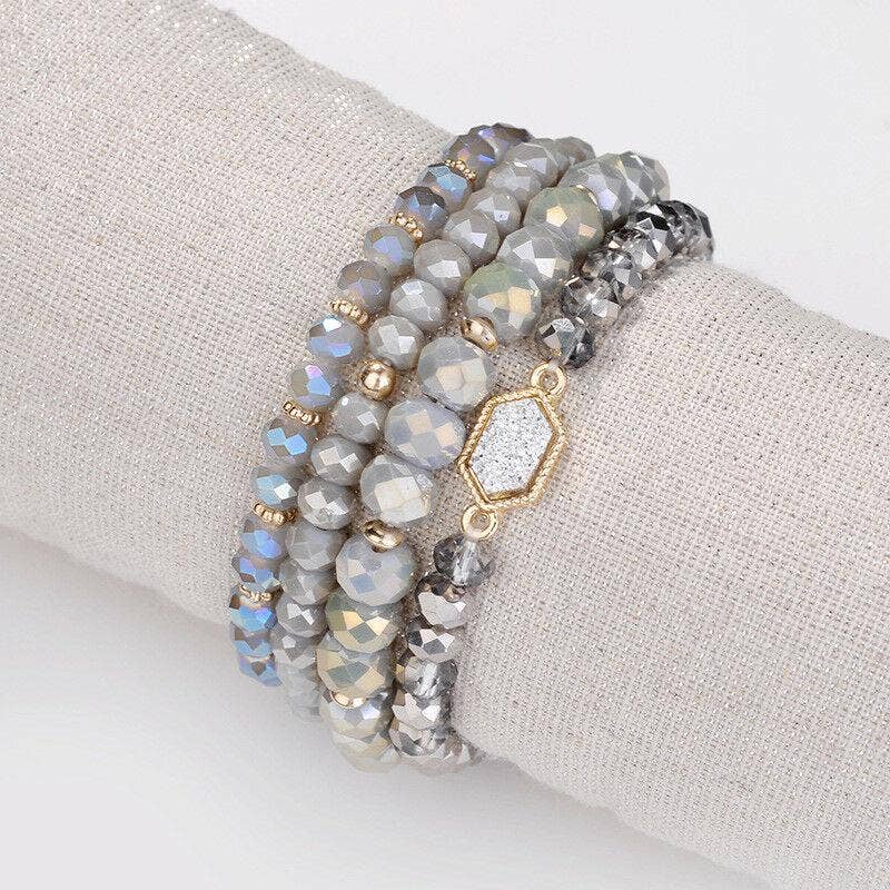 Blue Grey Druzy Stretchy Bracelet Set